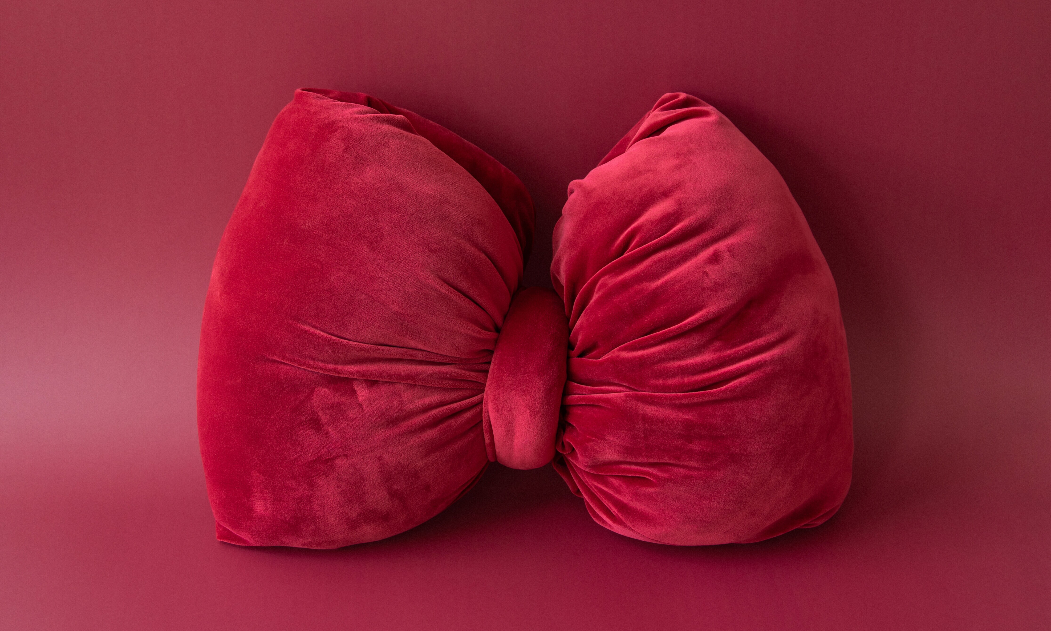 Röd rosettformad kudde.