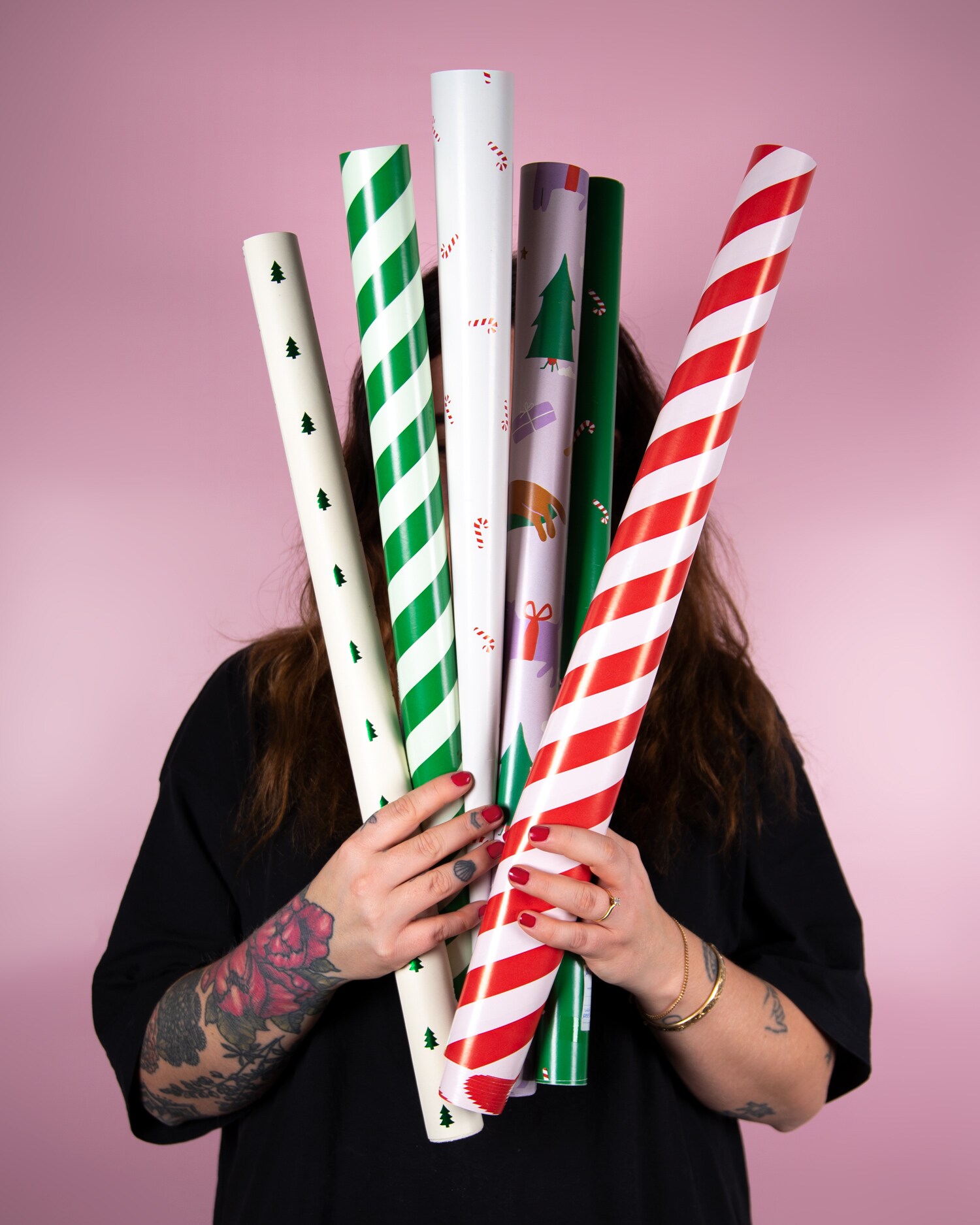 Presentpapper CANDY CANE vit